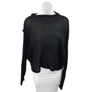 DISSH Women's Black Long Sleeve Boat Neck Boxy Knit Cropped Sweater Top Size S